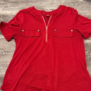 Casual Red Short Sleeve Women's Top with Zipper